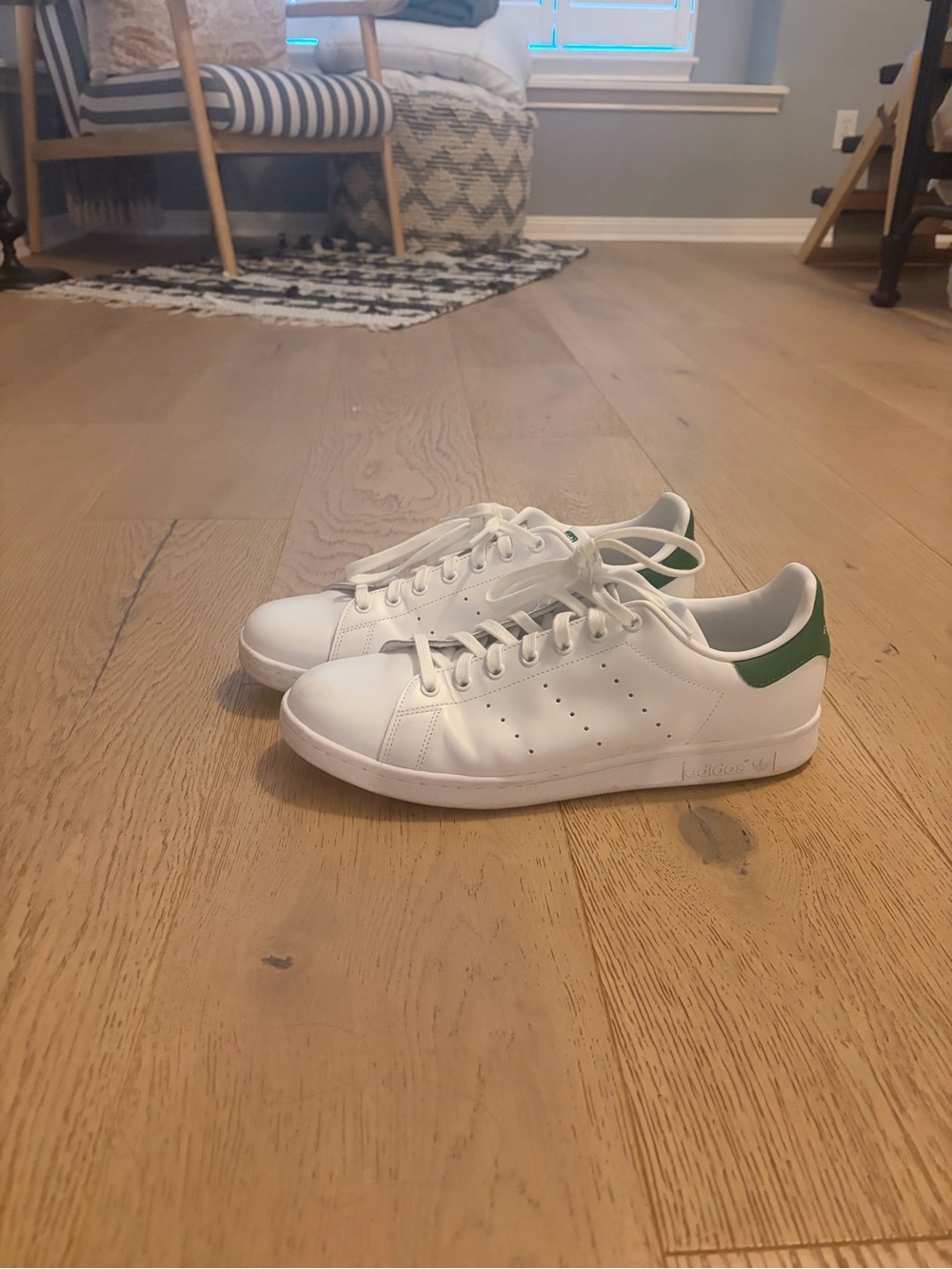 adidas White Sneakers with Green Heel Tab